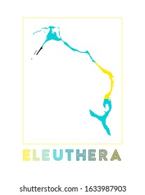 Eleuthera Logo. Map of Eleuthera with island name and flag. Artistic vector illustration.
