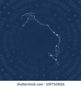 Eleuthera network style island map. Nice space style, modern design for infographics or presentation.