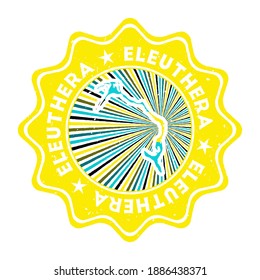 Eleuthera round grunge stamp with island map and country flag. Vintage badge with circular text and stars, vector illustration.