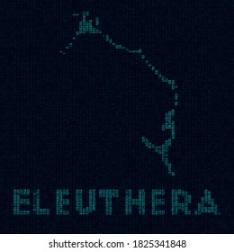 Mapa tecnológico de Eleuthera. Símbolo insular de estilo digital. Cibermapa de Eleuthera con el nombre de la isla. Ilustración vectorial moderna.