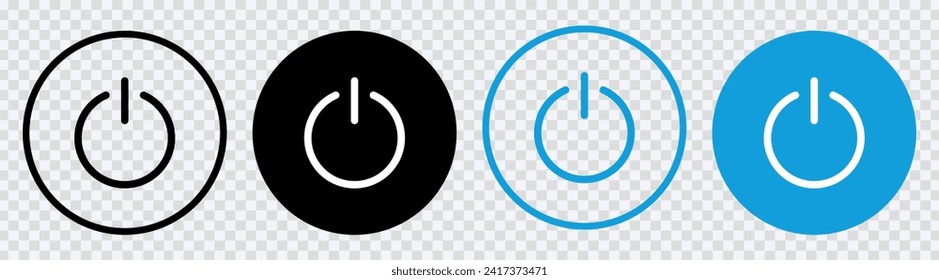 "Elevate designs with our Power Icon Buttons – On, Off symbols, Energy switch signs, and Start power button. Vector illustration for versatile usage."