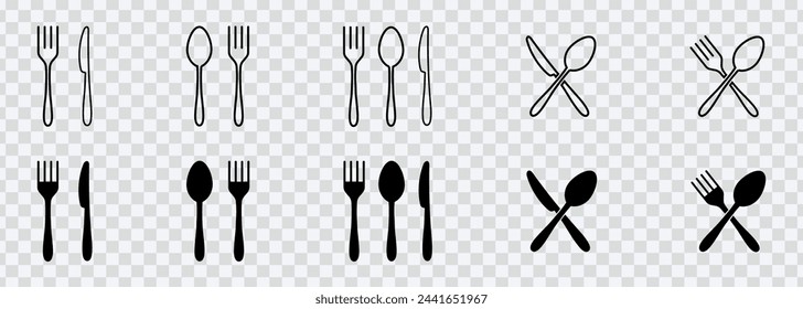 "Elevate designs with plate icon set featuring dish, fork, spoon, and knife vector illustrations, perfect for various applications."