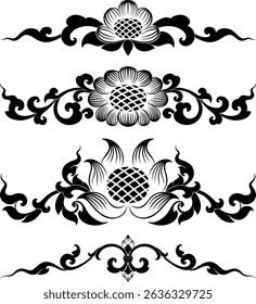 Elevate designs with traditional Southeast Asian floral scrollwork and ornaments. Scalable vectors ideal for brochures, cards, textile prints, digital backgrounds, or branding for Thai and Asian