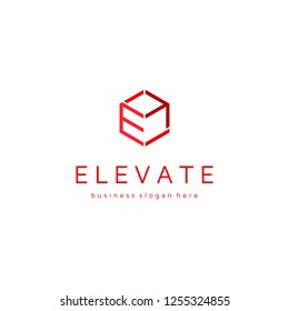 Elevate E Letter Cube Up Arrow Logo Template. Logo For All Types Of Business.