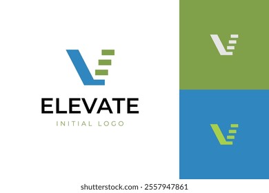 Elevate logo icon design with letter V alphabet vector identity logo template