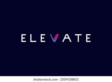 Elevate Logo, letter V with Stairs icon combination in text Elevate typography logo, vector illustration