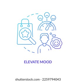 Elevate mood blue gradient concept icon. Ambient scent branding benefit abstract idea thin line illustration. Feel happy and relaxed while shopping. Isolated outline drawing. Myriad Pro-Bold font used