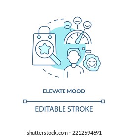 Elevate mood turquoise concept icon. Ambient scent branding benefit abstract idea thin line illustration. Feel happy. Isolated outline drawing. Editable stroke. Arial, Myriad Pro-Bold fonts used