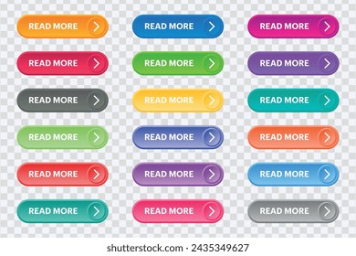 "Elevate web design with our Isolated Read More Button Set. Trendy collection for websites, labels, banners, and more. Vector illustration."