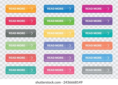 "Elevate web design with our Isolated Read More Button Set. Trendy collection for websites, labels, banners, and more. Vector illustration."