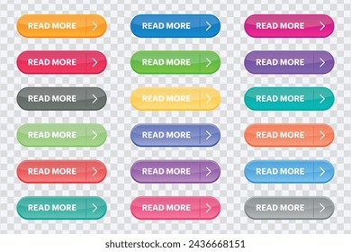 "Elevate web design with our Isolated Read More Button Set. Trendy collection for websites, labels, banners, and more. Vector illustration."