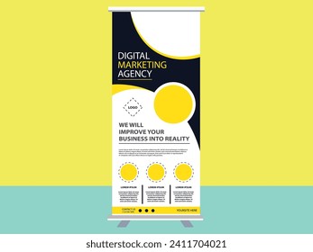 Elevate your brand with our dynamic yellow rollup banner. Perfect for digital marketing agencies. Grab attention effortlessly!