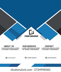 Elevate your brand with this professional and minimalist business flyer design. Featuring a sharp, geometric layout with a sophisticated blue and charcoal color palette, this template is perfect for c