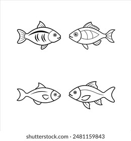 Erhöhen Sie Ihr brande mit diesem Set von Fisch-Logo-Linie-Art-Vektorillustrationen. Diese eleganten und modernen Fischlogos eignen sich perfekt für minimalistische und stilvolle Designs und sind ideal für Branding, Corporate ID