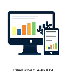 Mejore su negocio con análisis modernos en computadoras y dispositivos móviles. Este dúo dinámico muestra información basada en datos en un escritorio y un teléfono, perfecto para presentaciones, informes o materiales de marketing. Transmite innovación, estrategia y éxito en tus proyectos.
