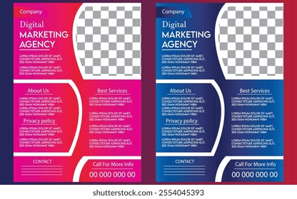 Elevate your business promotion with these stunning digital marketing agency flyer templates. Fully customizable, eye-catching designs optimized for high conversion rates. Download now in EPS format.