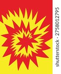 Elevate your creative projects with this high-quality editable vector illustration featuring a stunning abstract spiky swirl background. This design showcases dynamic, sharp starburst waves in a bold and fiery color palette of vibrant red and bright yellow. The intense spiral motion creates a sense of high energy, visual depth, and optical illusion, making it an ideal choice for modern posters, comic book covers, music album sleeves, social media graphics, and artistic website banners.

Inspired by both retro psychedelic aesthetics and contemporary pop art, this versatile background asset perfectly captures a sense of rhythm and fast movement. The sharp, edgy shapes are meticulously crafted to ensure professional quality in both print and digital media. Whether you are designing a trendy flyer for an event, a striking backdrop for a presentation, or unique product packaging, these colorful waves provide a professional and eye-catching solution for any visual artwork.

As a fully editable EPS vector file, this artwork offers maximum flexibility for graphic designers. You can easily modify the scale, change the colors, or adjust the individual paths to fit your specific branding needs without any loss of clarity. Its high-resolution output ensures sharp details for large-format prints like wall art, apparel graphics, or retail displays. Add a touch of vivid energy and artistic edge to your professional design toolkit with this captivating abstract starburst illustration.