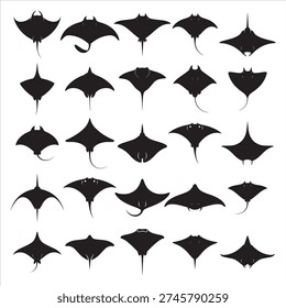 Elevate your creative projects with this premium Manta Ray Silhouette Vector Set. Featuring high-quality flat icons, this collection highlights the distinct anatomical differences between Stingrays and Devil Rays, perfect for marine-themed logos, educational graphics, and sleek aquatic branding designs.