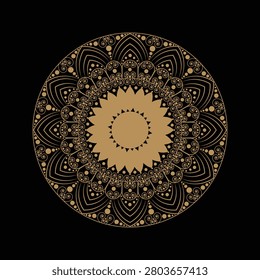 Elevate your creative projects with this elegant floral mandala design featuring intricate ornamental details and a luxurious golden color palette on a deep black background. Inspired by traditional geometric patterns and decorative art, this symmetrical circular artwork blends fine linework, floral petals, swirls, and dotted accents to create a sophisticated and timeless composition. Perfect for backgrounds, wall art, invitations, greeting cards, branding, textile prints, laser cutting, vinyl decals, coloring books, digital crafts, home décor, and spiritual or wellness-themed designs. Its clean vector style and premium aesthetic make it suitable for both personal and commercial creative projects.
