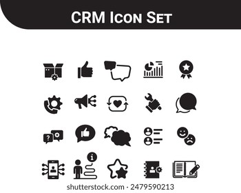 Erhöhen Sie Ihre Kunde Relationship Management (CRM) Tools und Präsentationen mit diesem professionellen Icon-Set.  Diese vollständig editierbaren Vektor-Icons umfassen alle wesentlichen Aspekte von CRM