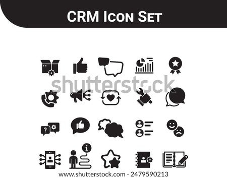 Elevate your customer relationship management (CRM) tools and presentations with this professional icon set.  These fully editable vector icons encompass all the essential aspects of CRM