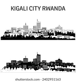 Eleva tu diseño con un dinámico vector Kigali con siluetas elegantes. Perfecto para proyectos impresos y digitales, este perfil editable captura la vibrante esencia urbana de Ruanda con