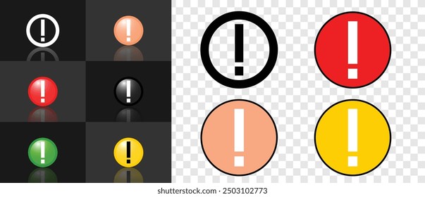 Elevate your design with these striking exclamation mark icons in a variety of vibrant colors and styles. Perfect for alerts, warnings, notifications, these high-quality symbols. vector illustrations.