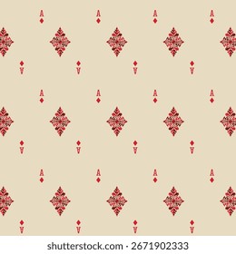 Eleve su diseño con este sofisticado patrón sin costuras que presenta un As de Diamantes estilizado y Elementos adornados. Perfecto para fondos, textiles o proyectos gráficos