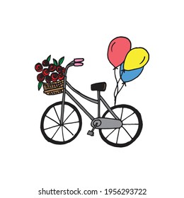 Elevate your designs with our delightful vintage bicycle featuring a flower-filled basket and vibrant balloons—a whimsical and nostalgic vector perfect for various creative endeavors