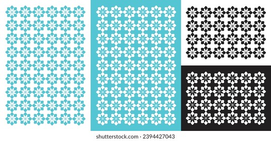 Elevate your designs with this captivating collection of seamless patterns in a refreshing blend of cyan and white.