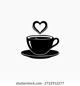 Elevar seus projetos com este encantador "Ilustração do vetor da taça de café do vapor do coração." Esta silhueta preta minimalista apresenta uma xícara de café clássica em um pires com um vapor em forma de coração, simbolizando calor e carinho. Perfeito para logotipos, marcas, menus e vários projetos criativos, esta ilustração vetorial versátil adiciona um toque de elegância e amor a qualquer design.