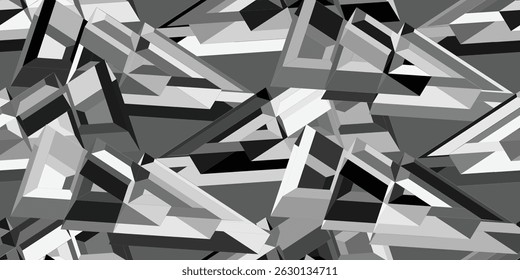 Eleve sus diseños con este llamativo fondo geométrico abstracto con Formas 3D en blanco y negro. Ideal para Fondos de pantalla y arte digital.