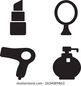 Elevate your designs with this versatile collection of simple, black and white beauty and personal care icons.
