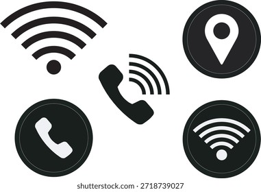 Eleve sus proyectos digitales e impresos con este conjunto de iconos de Vector premium, diseñado específicamente para la identidad de marca moderna y el diseño de interfaz de usuario. Esta colección cuenta con símbolos de comunicación esenciales, incluida la conectividad Wi-Fi, la telefonía y los marcadores de pin de ubicación, todos representados en una estética cohesiva y de alto contraste. Ya sea que esté diseñando una tarjeta de presentación, una aplicación móvil o un Sitio web corporativo, estos íconos proporcionan un aspecto profesional y pulido que mejora la navegación del usuario y la narración visual.