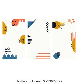 Eleve su proyecto digital con patrones geométricos abstractos en colores pastel. Tres paneles de Vertical de Formas, líneas y puntos minimalistas ofrecen un diseño moderno y llamativo perfecto para las redes sociales