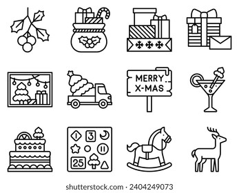 Elevate your festive designs with our Christmas lineal icon set. This collection features a variety of holiday-themed vectors