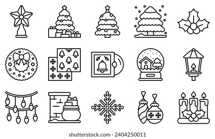 Eleva tus diseños festivos con nuestro juego de iconos de Navidad. Árbol y decoración de Navidad Esta colección incluye una variedad de vectores temáticos de vacaciones