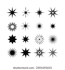 Elevate your festive designs with this collection of minimalist black starburst icons. Perfect for adding a touch of elegance to any Christmas-themed project or holiday digital graphic.