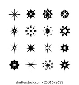 Elevate your festive designs with this collection of minimalist black starburst icons. Perfect for adding a touch of elegance to any Christmas-themed project or holiday digital graphic.