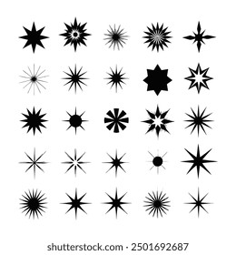 Elevate your festive designs with this collection of minimalist black starburst icons. Perfect for adding a touch of elegance to any Christmas-themed project or holiday digital graphic.