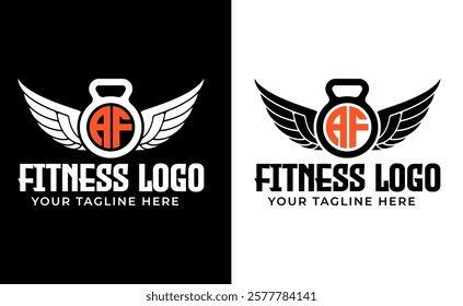 Elevate your fitness brand with the AF Gym and AF Fitness logo concept. This hand-drawn vector illustration features a strong hand lifting a steel dumbbell, symbolizing power and dedication