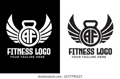 Elevate your fitness brand with the AF Gym and AF Fitness logo concept. This hand-drawn vector illustration features a strong hand lifting a steel dumbbell, symbolizing power, dedication, and the gym 