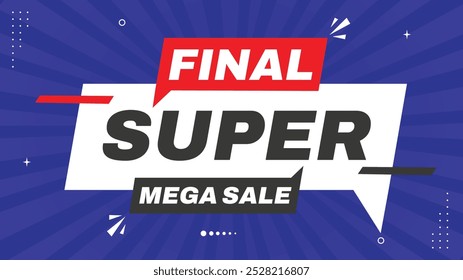 Elevar o seu marketing com o nosso modelo final de banner Super Mega Sale com formas de elementos chamativos em vermelho, preto, branco e roxo Gradiente venda Fundo para o impacto máximo