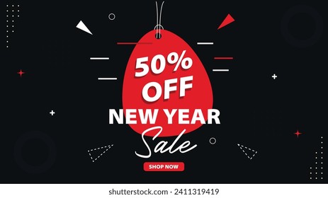 Elevate your New Year sale with our striking red and black banner template! Grab attention instantly. Perfect for Shutterstock. #NewYearSale #GraphicsDesign