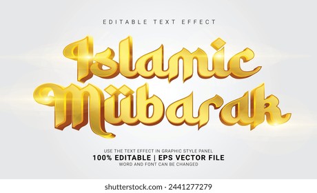 Elevate your Ramadan and Eid celebrations with this stunning 3D gold Islamic Mubarak text effect.