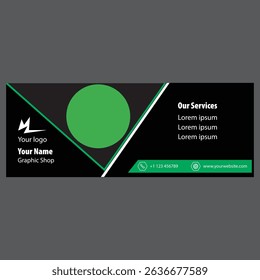 Elevate your brand’s social media presence with this sleek minimalist Facebook cover design in a sophisticated black and green color scheme. Perfect for businesses, influencers, or eco-friendly brands
