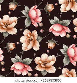 Elevate your space with our exquisite floral pattern featuring delicate pink and rich brown flowers. This stunning design effortlessly combines elegance and warmth, making it perfect for any room.