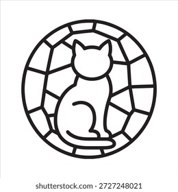 Eleve su espacio con esta impresionante silueta de gato de vidriera engastada dentro de un vibrante marco circular de mosaico geométrico. Este diseño casero artesanal combina el arte moderno con la elegancia felina atemporal.