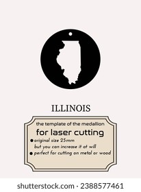 Elevate your style with Illinois-inspired laser-cut pendant template. Crafted from high-quality metal, this miniature map design is a true statement piece.	