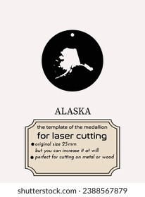 Elevate your style with laser-cut metal pendant template. Embrace Alaska's charm with a unique miniature map pendant. Unlock endless possibilities with vector file for flawless laser cutting.